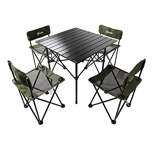 Yodo-Portable-Folding-Picnic-Camping-Table-and-Chairs-for-Family-Outdoor-Beach-Lunch-Card-Patio-Fishing-Indoor-use-wth-Fleece-Table-Cloth-0