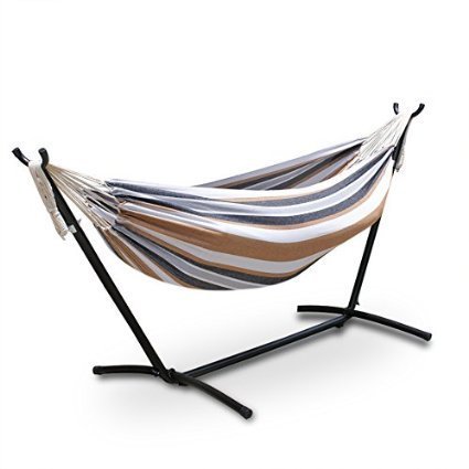 Zeny-Double-Hammock-With-Space-Saving-Steel-Stand-Includes-Portable-Carrying-Case-Desert-Stripe-0-1
