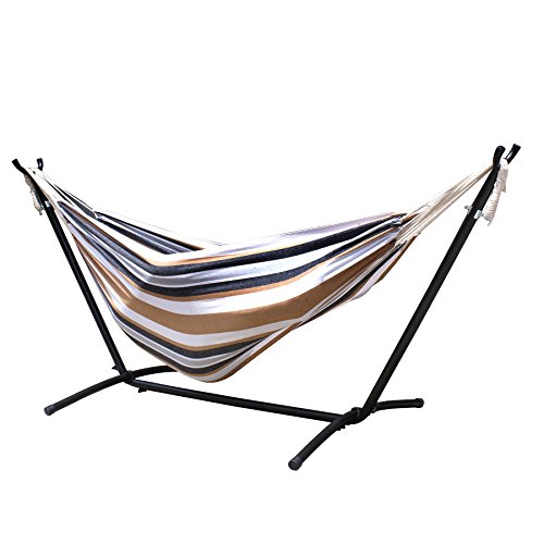 Zeny-Double-Hammock-With-Space-Saving-Steel-Stand-Includes-Portable-Carrying-Case-Desert-Stripe-0