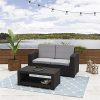 2pc-All-Weather-Black-Loveseat-Patio-Set-with-Light-Grey-Cushions-0-0