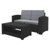 2pc-All-Weather-Black-Loveseat-Patio-Set-with-Light-Grey-Cushions-0