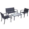 4-PCS-Patio-Furniture-Set-Tempered-Glass-Table-Loveseat-Chairs-Steel-Indoor-Outdoor-0