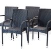 5-Pc-Patio-Resin-Outdoor-Wicker-Dining-Set-Round-Table-wGlass4-Arm-Chair-Black-Color-0-2