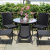 5-Pc-Patio-Resin-Outdoor-Wicker-Dining-Set-Round-Table-wGlass4-Side-Chair-Black-Color-0-0
