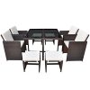 9-Pieces-Outdoor-Patio-Rattan-Wicker-Dining-Set-Poly-Rattan-Chairs-Glass-Top-Dining-Table-wCushions-Brown-0-0