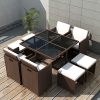 9-Pieces-Outdoor-Patio-Rattan-Wicker-Dining-Set-Poly-Rattan-Chairs-Glass-Top-Dining-Table-wCushions-Brown-0