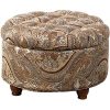 Button-Tufted-Round-Storage-Ottoman-Brown-and-Tel-Paisley-0