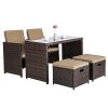 Cloud-Mountain-Outdoor-5-Piece-Rattan-Wicker-Bar-Set-Garden-Dining-Set-Dining-Table-Set-Cushioned-Patio-Furniture-Set-Space-Saving-1-Patio-Dining-Table-4-Conversation-Bistro-Chair-Set-Mix-Brown-0