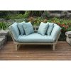 Convertible-Outdoor-Sofa-Daybed-Mahogany-Wood-Includes-Weather-Resistant-Polyester-Seat-Cushion-and-4-Pillows-Low-Back-Design-Rustic-and-Stylish-Hand-Rubbed-Weathered-Finish-and-Light-Tan-Color-0