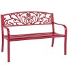 Elegant-Patio-Garden-Bench-Park-Yard-Outdoor-Furniture-with-Floral-Scroll-Back-Design-Powder-Coated-Steel-Frame-for-Front-or-Backyard-Durable-0