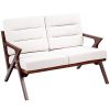 FDInspiration-Beige-435-Two-Seats-Fabric-Upholstered-Loveseat-Armchair-Sofa-Wooden-Lounge-Chair-wRemovable-Cushions-0