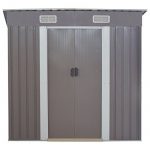GHP-Outdoor-764Lx476Wx713H-Sturdy-and-Durable-White-and-Gray-Storage-Tool-House-0-2