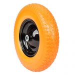 Globe-House-Products-GHP-16-Diameter-58-Ball-Bearing-Axle-Yellow-Solid-Foam-Flat-Free-Wheelbarrow-Tire-0-0