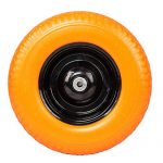 Globe-House-Products-GHP-16-Diameter-58-Ball-Bearing-Axle-Yellow-Solid-Foam-Flat-Free-Wheelbarrow-Tire-0-1