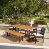Great-Deal-Furniture-Belham-Outdoor-6-Piece-Teak-Finished-Acacia-Wood-Dining-Set-with-Multibrown-Wicker-Dining-Chairs-and-Crme-Water-Resistant-Cushions-0-2