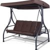KA-Company-Porch-Swing-Chair-Canopy-Patio-Furniture-Outdoor-Seat-Cushion-Hammock-Bed-Seats-Cushioned-Garden-Glider-Bench-Hanging-Convert-Flat-3-Seats-Brown-0-2