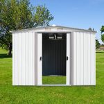 Kinbor-New-8-x-6-Outdoor-White-Steel-Garden-Storage-Utility-Tool-Shed-Backyard-Lawn-Building-Garage-wSliding-Door-0-0