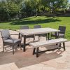 Louise-Outdoor-6-Piece-Grey-Wicker-Dining-Set-with-Light-Grey-Sandblast-Finish-Acacia-Wood-Table-and-Bench-and-Grey-Water-Resistant-Cushions-0-1