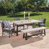 Louise-Outdoor-6-Piece-Grey-Wicker-Dining-Set-with-Light-Grey-Sandblast-Finish-Acacia-Wood-Table-and-Bench-and-Grey-Water-Resistant-Cushions-0