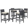 Modern-Contemporary-Urban-Outdoor-Patio-Balcony-Five-PCS-Pub-Bar-Chairs-and-Table-Set-Beige-Rattan-0-1