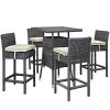 Modern-Contemporary-Urban-Outdoor-Patio-Balcony-Five-PCS-Pub-Bar-Chairs-and-Table-Set-Beige-Rattan-0