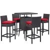 Modern-Contemporary-Urban-Outdoor-Patio-Balcony-Five-PCS-Pub-Bar-Chairs-and-Table-Set-Red-Rattan-0