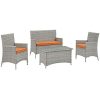 Modern-Contemporary-Urban-Outdoor-Patio-Four-PCS-Lounge-Chairs-and-Coffee-Table-Set-Orange-Rattan-0