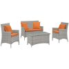 Modern-Contemporary-Urban-Outdoor-Patio-Four-PCS-Lounge-Chairs-and-Coffee-Table-Set-Orange-Rattan-0-3