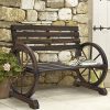 NEW-Brown-Patio-Garden-Wooden-Wagon-Wheel-Bench-Rustic-Wood-Design-Outdoor-Furniture-0-0