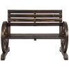 NEW-Brown-Patio-Garden-Wooden-Wagon-Wheel-Bench-Rustic-Wood-Design-Outdoor-Furniture-0-1