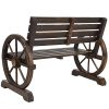 NEW-Brown-Patio-Garden-Wooden-Wagon-Wheel-Bench-Rustic-Wood-Design-Outdoor-Furniture-0-2