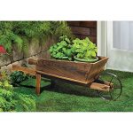 NEW-Wooden-Wheelbarrow-Country-Cart-Plant-Stand-Yard-Garden-Planter-0