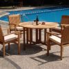 New-5-Pc-Luxurious-Grade-A-Teak-Dining-Set-48-Round-Butterfly-Table-And-4-Wave-Stacking-Arm-Chairs-WHDSWV1-0-0