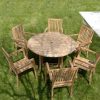 New-7Pc-Grade-A-Indonesian-Teak-Outdoor-Dining-Set-60-Round-Table-6-Patara-Teak-Stacking-Chairs-with-Cushions-Pads-0-0