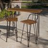 Outdoor-Bar-Set-Made-of-Wrought-Iron-Frame-in-Black-Color-and-Solid-Acacia-Wood-Table-Stool-Top-in-Teak-Color-With-1-Table-and-2-Stools-This-Set-is-Just-Simple-and-Amazing-0