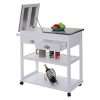 Patio-Chairs-Swings-Benches-NEW-White-Rolling-Kitchen-Trolley-Cart-Stainless-Steel-Flip-Top-WDrawers-Casters-0-1