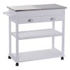Patio-Chairs-Swings-Benches-NEW-White-Rolling-Kitchen-Trolley-Cart-Stainless-Steel-Flip-Top-WDrawers-Casters-0
