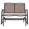 Patio-Glider-Rocking-Bench-Double-2-Person-Chair-Loveseat-Simple-Functional-and-Stylish-4-Fixed-Chair-Legs-For-Steadiness-Metal-Frame-Comfortable-Fabric-Sturdy-Firm-And-Durable-Brown-Finish-0-0