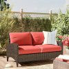 Patio-Loveseat-with-Cushions-Made-from-Flat-Resin-Wicker-Durable-Steel-Frame-With-Clen-Line-Silhouette-and-Cushions-in-Brown-Red-Color-0-0