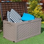 Plastic-Garden-Storage-Box-with-Sit-on-Lid-Cushion-Box-Outdoor-Storage-Wicker-Deck-Box-Rattan-Design-Color-Brown-0