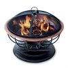 Plow-Hearth-Hammered-Copper-Fire-Pit-With-Lid-Solid-Copper-Bowl-and-Metal-Frame-with-Black-Finish-29-Dia-x-24H-0