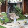 Resin-Wicker-Hanging-Egg-Loveseat-Swing-Chair-Indoor-Outdoor-Patio-Backyard-Furniture-with-Cushion-and-Stand-Espresso-0-2