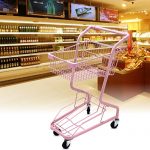 Shopping-cart-hand-Push-car-double-layer-KTV-supermarket-4-wheel-pink-household-metal-wheeled-children-mini-shopping-basket-0-0