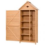 Single-Door-Outdoor-Wooden-Garden-Shed-5-Shelves-Solid-Fir-Wood-Construction-Tools-Lawn-Care-Equipment-Pool-Supplies-Storage-Organizer-Cabinet-Unit-Galvanized-Sheet-Roof-Weather-And-Rust-Resistant-0-0