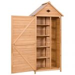 Single-Door-Outdoor-Wooden-Garden-Shed-5-Shelves-Solid-Fir-Wood-Construction-Tools-Lawn-Care-Equipment-Pool-Supplies-Storage-Organizer-Cabinet-Unit-Galvanized-Sheet-Roof-Weather-And-Rust-Resistant-0-2