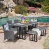 Sophia-Outdoor-6-Piece-Grey-Wicker-Dining-Set-with-Grey-Oak-Finish-Light-Weight-Concrete-Dining-Table-and-Bench-and-Silver-Water-Resistant-Cushions-0