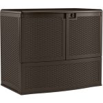 Stylish-Patio-Vertical-Deck-Box-Convenient-Storage-Double-Wall-Resin-Construction-Weather-Resistant-Resin-Long-Lasting-And-Durable-Front-Doors-Top-Lid-Opening-Brown-Finish-0