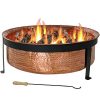 Sunnydaze-Hammered-100-Copper-Fire-Pit-Bowl-with-Cover-and-Spark-Screen-Outdoor-Patio-and-Backyard-Wood-Burning-Round-Firepit-30-Inch-0-1