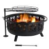 Sunnydaze-Large-All-Star-Fire-Pit-Bowl-with-BBQ-Cooking-Grate-and-Spark-Screen-Outdoor-Patio-and-Backyard-Wood-Burning-Firepit-Black-30-Inch-0