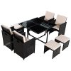 TANGKULA-9-PCS-Outdoor-Patio-Dining-Set-Black-Garden-Pool-Lawn-Rattan-Wicker-Sofa-Conversation-Set-Furniture-Cushioned-Seat-Steel-Frame-and-Tempered-Glass-Table-Modern-Outdoor-Furniture-0